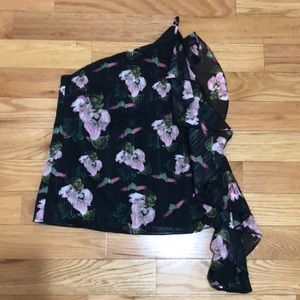 Aqua Flower Ruffle One Shoulder Flirty Shirt Sz XS